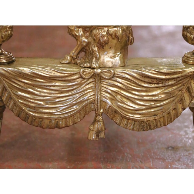 Metal Pair of 19th Century French Louis XVI Bronze Doré Andirons With Seated Putti For Sale - Image 7 of 9