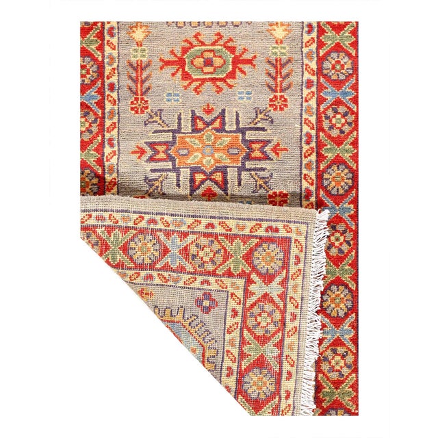 Traditional Gray Color Hand Knotted Kazak Runner 2'2'' X 5'11'' For Sale - Image 3 of 3