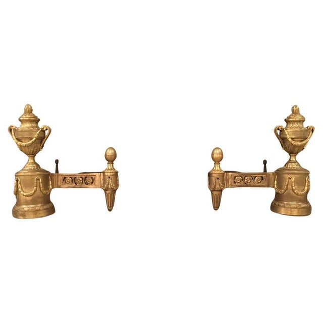 Mid-18th Century Neclassical Gilded Bronze and Iron Andirons, France, Set of 2 For Sale - Image 16 of 16
