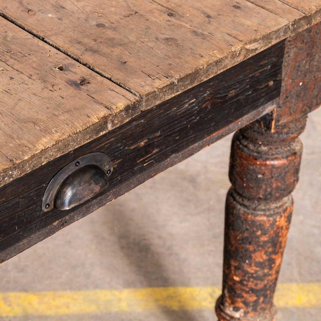 19th Century Classic Heavy Gauge End Drawer Kitchen Dining Table For Sale - Image 4 of 11