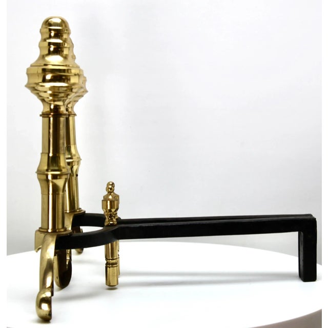 Iron and Brass Top Andirons, 1930s, Set of 2 For Sale - Image 4 of 11