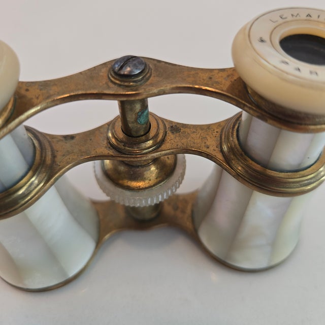 Antique LeMaire Fi Paris Mother-of-Pearl & Brass Opera Glasses, 1904 Monogrammed For Sale In San Francisco - Image 6 of 12