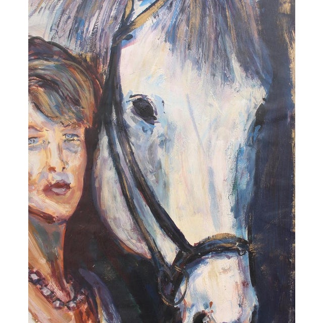 French School Artist, Portrait of a Woman and Her Horse, 1980s, Oil on Board, Framed For Sale - Image 8 of 18
