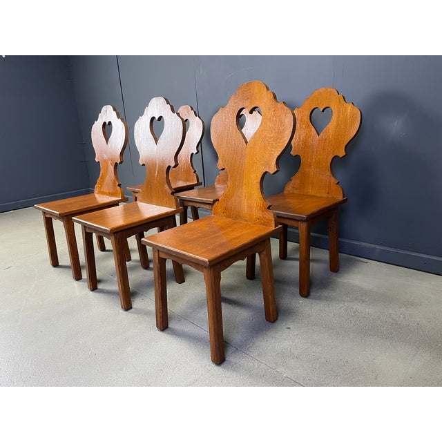 Wood Vintage Brutalist Heart-Shaped Chairs, 1960s, Set of 6 For Sale - Image 7 of 11