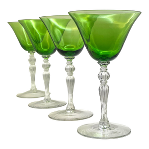 Early 20th Century Cambridge ”Forest Green” Wine Glasses- Set of Four