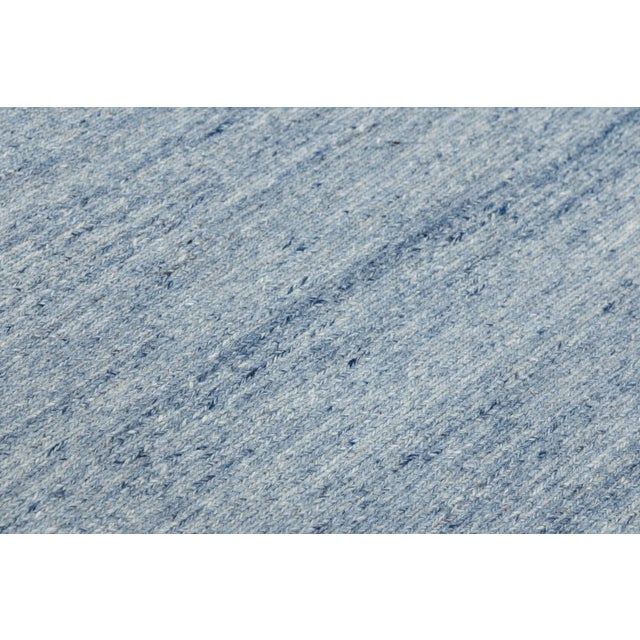 Scandinavian Style Solid Blue Flat Weave Rug - Minimalist & Reversible Design For Sale - Image 9 of 11