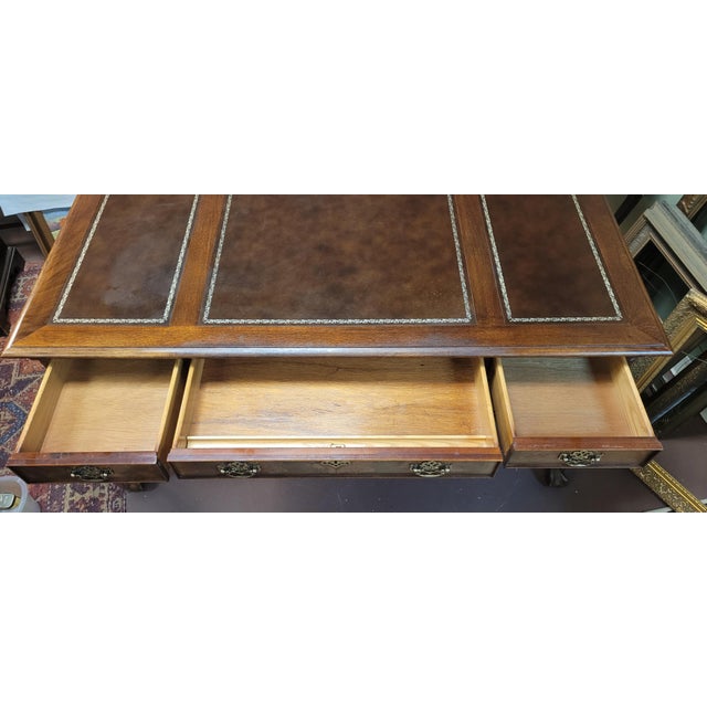 Brown Fine Vintage Chippendale Leather Top Desk For Sale - Image 8 of 16