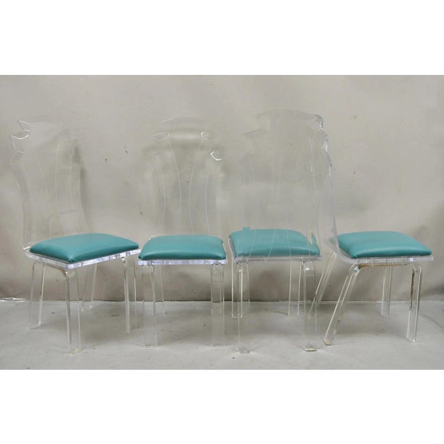 Vintage Mid Century Modern Sculptural Lucite Dining Table & 4 Chairs - 5 Pc Set. Listing includes (4) high back sculptural...