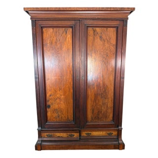 Antique Victorian Walnut Armoire Wardrobe – Remodeled- 12 Draws, 10 Shelves For Sale