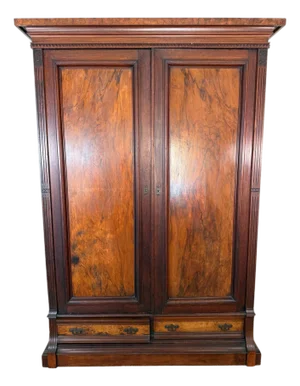 Remodeled Antique Victorian Walnut Armoire Wardrobe - 12 Draws, 10 Shelves