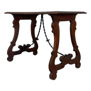 Side Table of Walnut with Carved Lyre Legs and Top, Spanish, 19th Century For Sale