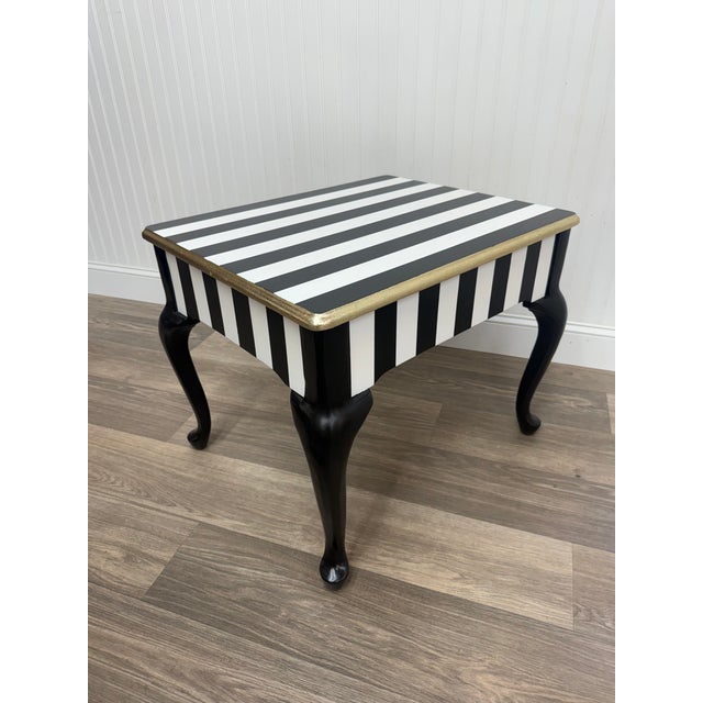 1960s Hand-Painted Striped Side Tables With Gold Leaf Detail — Set of 2 For Sale - Image 9 of 10