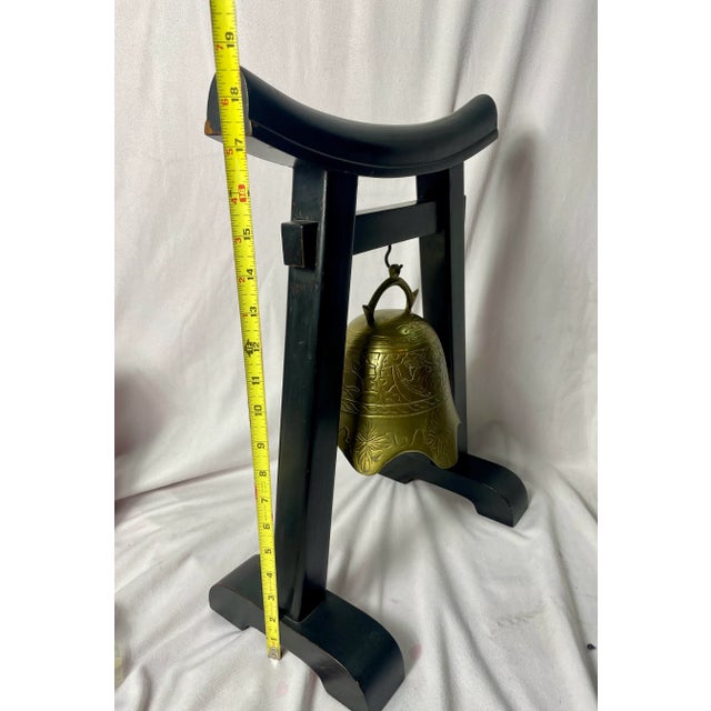 1920s Vintage Large Black Wooden Pagoda Temple With Solid Brass Bell Gong, Circa 1925 For Sale - Image 5 of 8