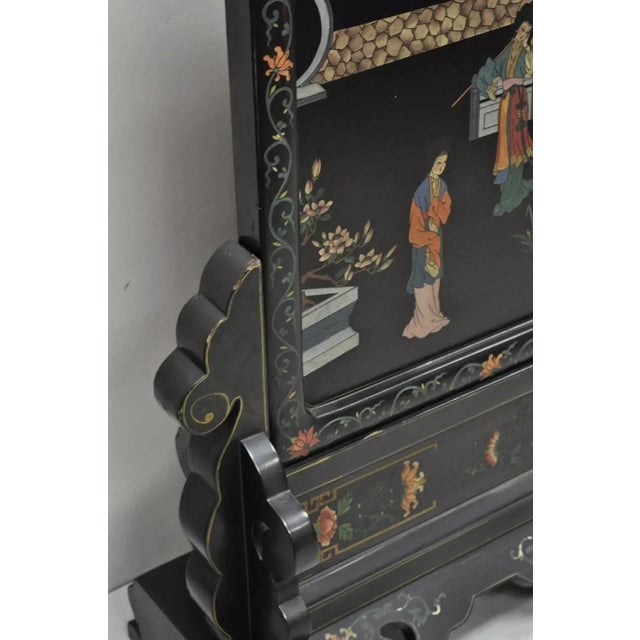 Vintage Chinese Black Lacquer Fireplace Screen Fire Screen Divider For Sale - Image 10 of 12