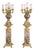 Baroque Burgundy Pedestal Pair With Candelabra Vases – Ornate Gold Leaf & Bronze Accent Display Set For Sale
