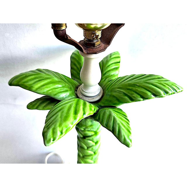 Cream Vintage Italian Majolica Monkeys With Palm Tree Table Lamp For Sale - Image 8 of 16
