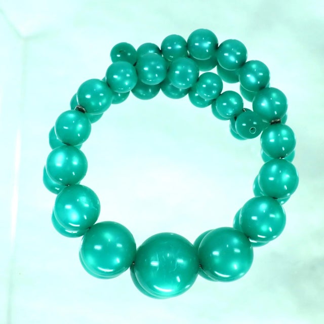Plastic Vintage 1950s Emerald Moonglow Lucite Necklace Bracelet Earrings - Set of 4 For Sale - Image 7 of 10