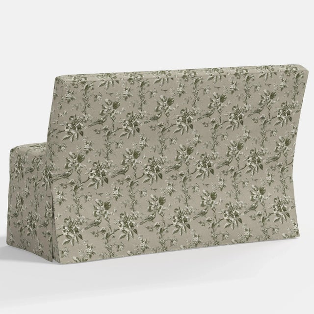 Stoffer Home x Cloth & Company Lindy Slipcover Dining Banquette in Michigan Bird Toile Olive For Sale In Chicago - Image 6 of 6