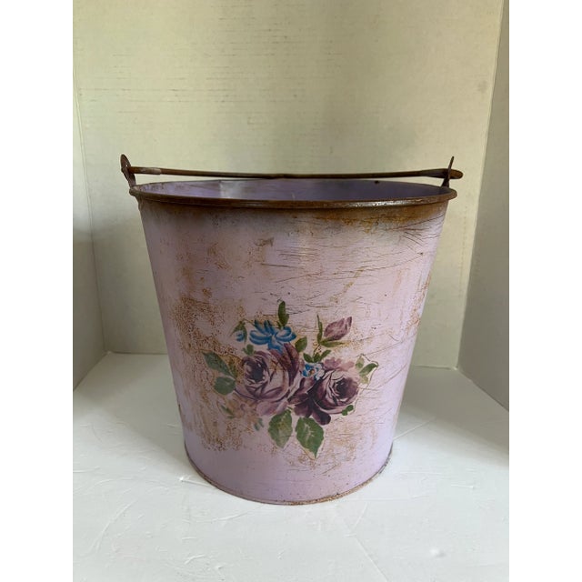 Vintage Farmhouse Bucket With Flower Decal For Sale - Image 9 of 9