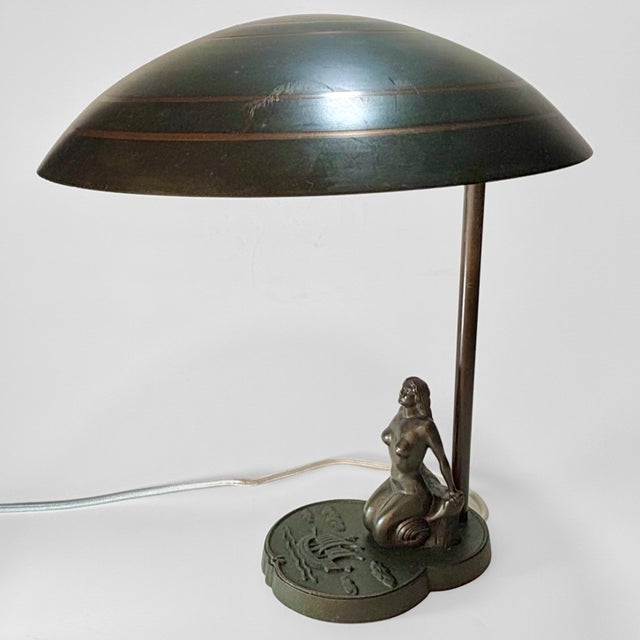 1930s Vintage Swedish Grace Mermaid Table Lamp in Bronze from Malmö Metallvarufabrik, 1930s For Sale - Image 5 of 15