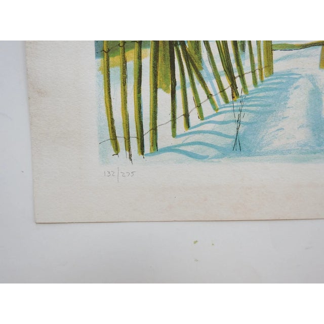 Vintage mid century lithograph on paper print of stone mill in winter by Bruce Barnden (1925-2009) England. Signed and...