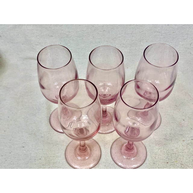 Vintage Pink Wine Glasses-Set of 5 For Sale - Image 4 of 6