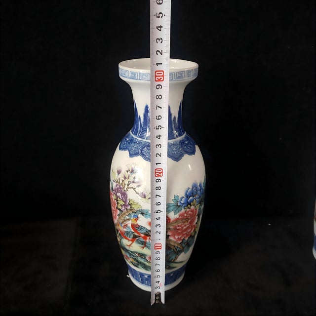 Chinese Ceramic Vase,Famille Rose Porcelain Vase Hand Painted Flowers and Birds Pattern For Sale - Image 10 of 11