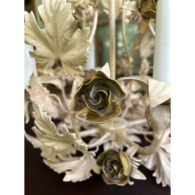 Vintage Tole Four Light Chandelier in Champagne and Gold For Sale - Image 4 of 5
