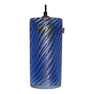 1950s Barovier & Toso Blue Murano Glass "Twist" Hanging Pendant with Gold Inclusions For Sale