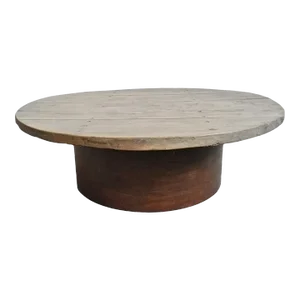 Vintage Round Elm & Iron Coffee Table
