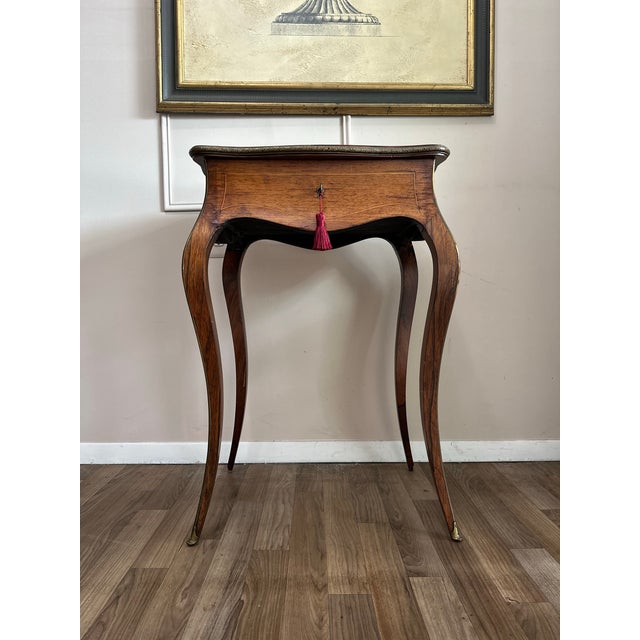 Wood Antique French Inlaid Vanity Table With Mirror For Sale - Image 7 of 9