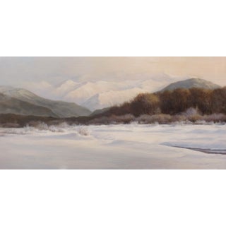 Valley Sunrise by Rob Alexander | Oil on linen panel Winter landscape with mountains and trees For Sale