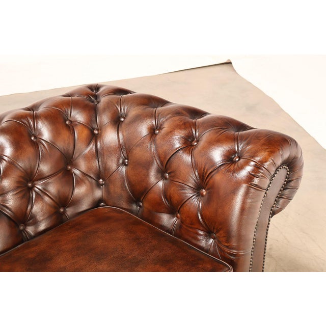 Wood Chesterfield Style Brown Leather Sofa For Sale - Image 7 of 18