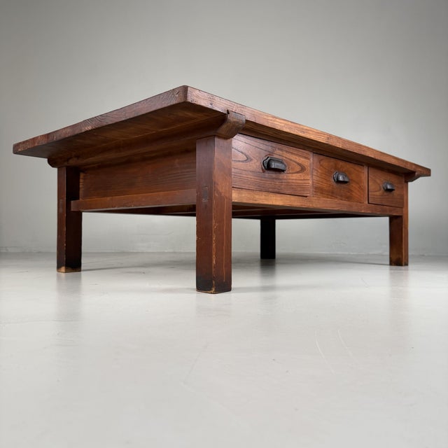 Large Japanese Low Table with 6 Drawers in Sugi Wood, 1930s For Sale - Image 13 of 18