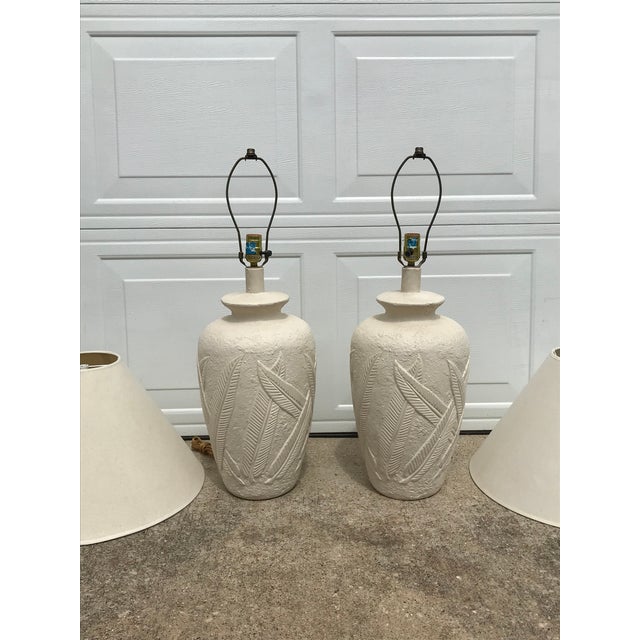 Cream Plaster Banana Leaf Lamps - a Pair For Sale - Image 10 of 13