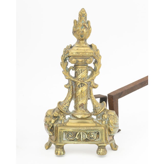 French French Empire Style Brass Chenets, Pair For Sale - Image 3 of 7