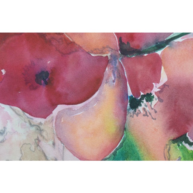Vintage Nancy Rhodes Pink Red Floral Watercolor Painting 29" For Sale - Image 9 of 11