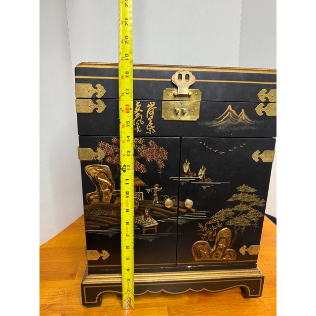 Vintage Large Lacquered Asian Jewelry Box Chest For Sale - Image 12 of 16