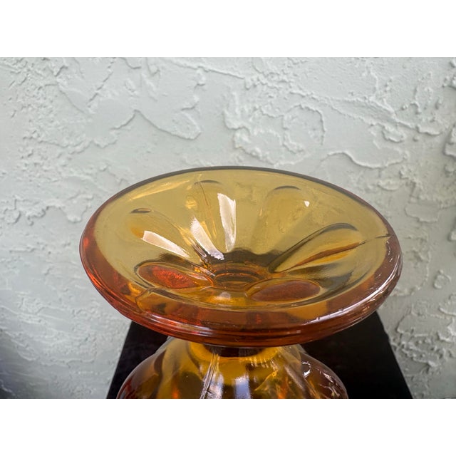 Vintage Viking Amber Art Glass 6-Petals Swung Vase – 22.5” Tall For Sale - Image 9 of 10