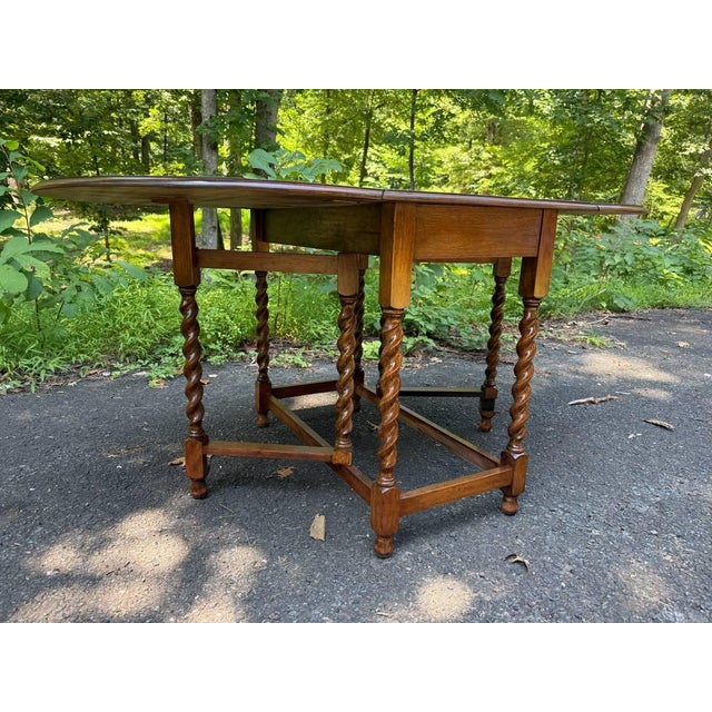 Vintage English Table Drop Leaf Gateleg Barley Twist Oval Dining Table For Sale - Image 17 of 18