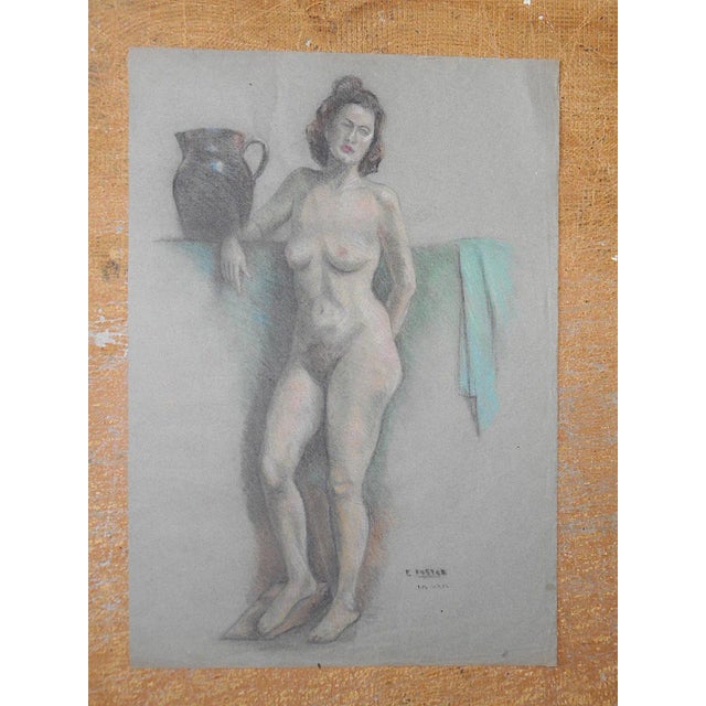 Vintage Signed Pastel Drawing-Full Length Female Nude by E. Foster- 20.25"x 25" For Sale - Image 4 of 4