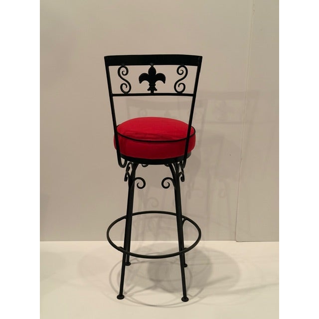 Hand Wrought Iron Fleur Di Lis Motif Bar Stools For Sale - Image 11 of 11