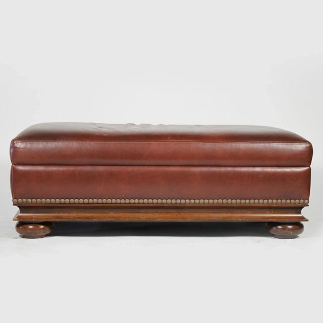 1990s 1990s Vintage Custom-Designed Rectangular Ottoman Bench With Leather Upholstery and Nailhead Trim For Sale - Image 5 of 5