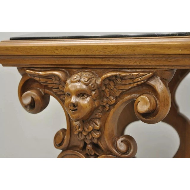 Early 20th Century Italian Renaissance Figural Carved Marble Top Side Table With Winged Cherub Head For Sale - Image 4 of 12