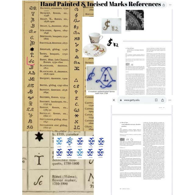 Circa 1782 Antique Sevres Hard Paste Porcelain Tea Cup and Saucer With Hand Painted Designer Mark For Sale - Image 12 of 12