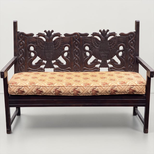 Renaissance Early Continental Renaissance Style Carved Oak Hall Bench Settee - Double Eagle Serpent For Sale - Image 3 of 9