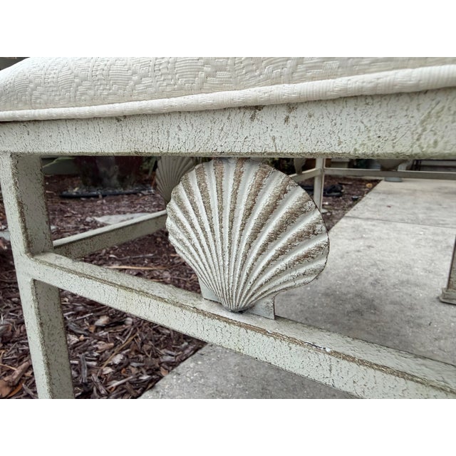 Vintage Palm Beach Scallop Shell Motif Upholstered Bench For Sale In Naples, FL - Image 6 of 12