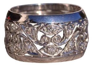 The Abrams Mountain: Filigree Wedding Band in Platinum with Diamonds