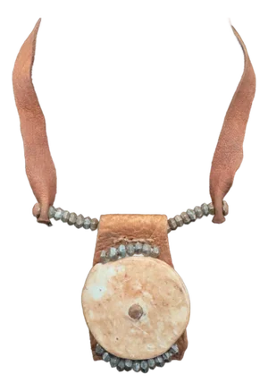 1970s Himba Tribe Necklace, Leather, Shell, Iron