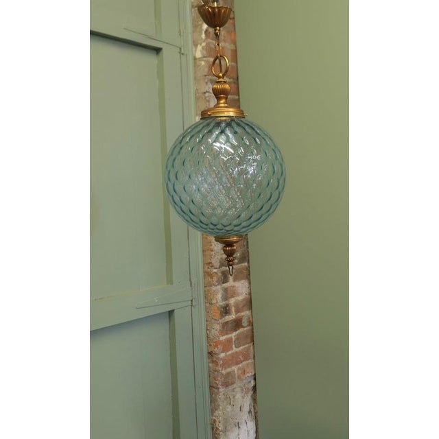 1960s Large French Pale Blue Dimple Globe Pendant Light, 1960 For Sale - Image 5 of 7